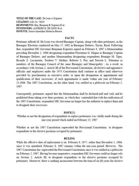 De Leon v. Esguerra Case Digest .